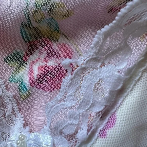 Pucker Up Slip Nightgown Sleepwear Vintage Floral Lace Pink L - Picture 11 of 12